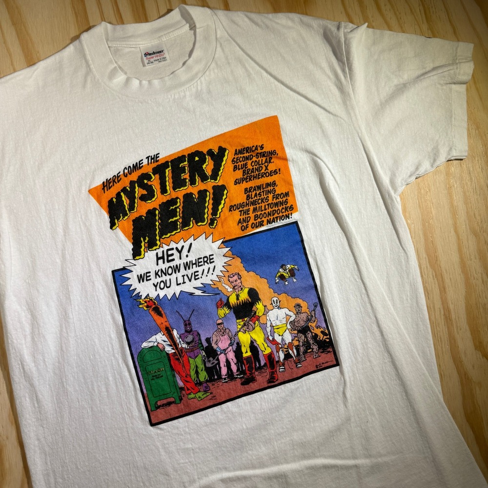Vintage 1990 Mystery Men Comic T Shirt XL Graphitti Stedman White Single Stitch‎